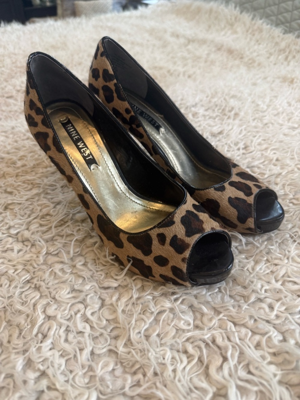Nine West Leopard Peep-Toe Pumps in Brown and Black